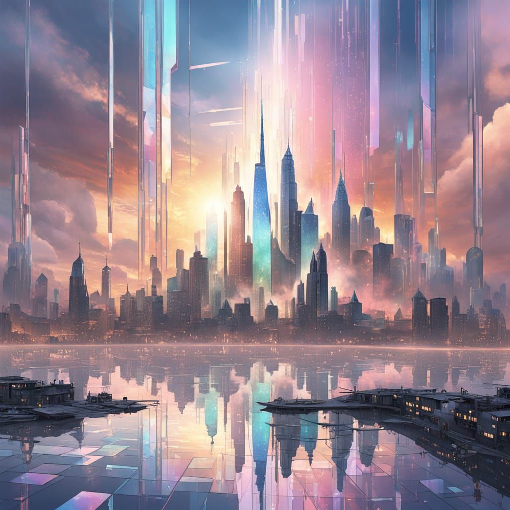 Pastel Glass Cityscape: Ethereal Digital Matte Painting