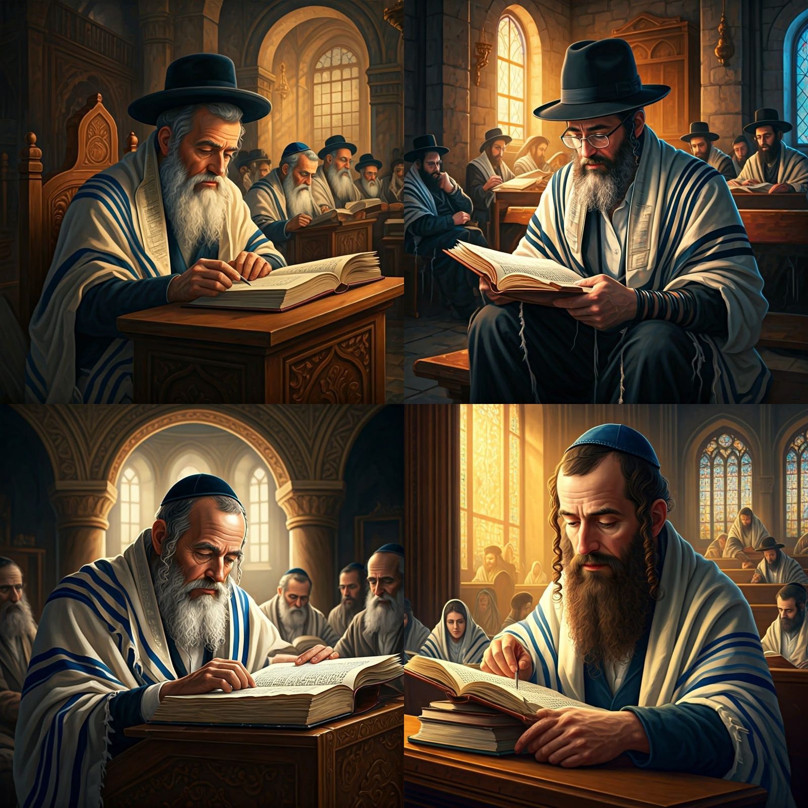 Jewish Man Studies Torah in Ancient Synagogue