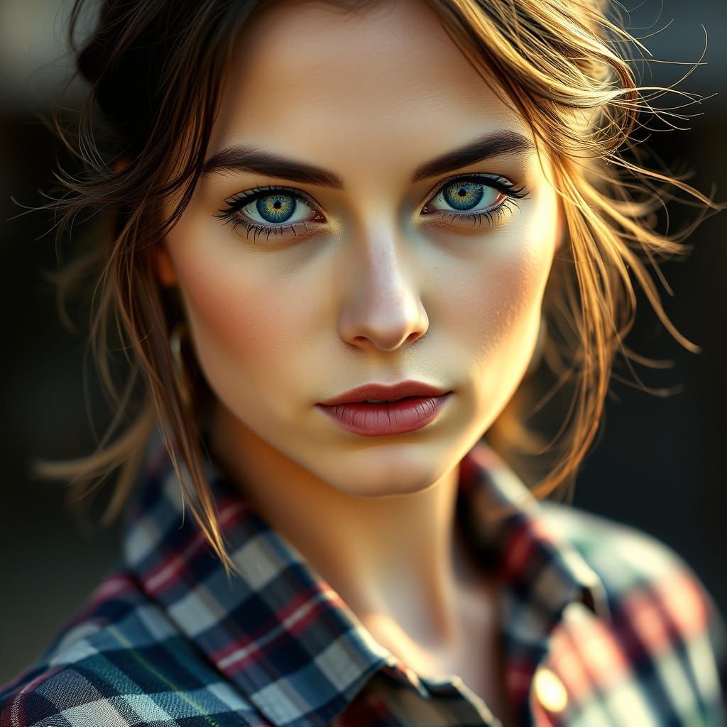 Elegant Saxon Beauty in Tartan Attire