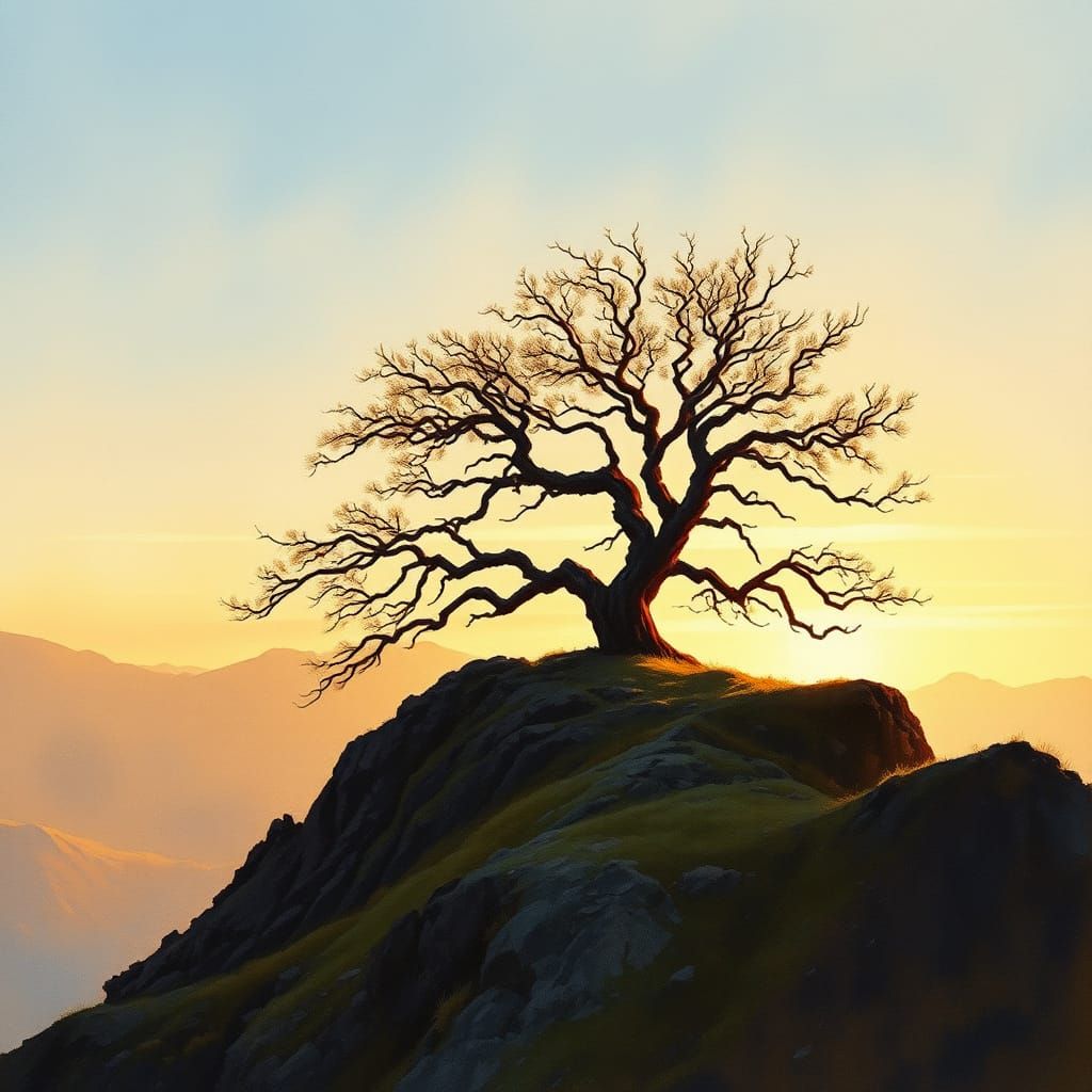 Tree of Solitude on Windswept Scottish Mountain