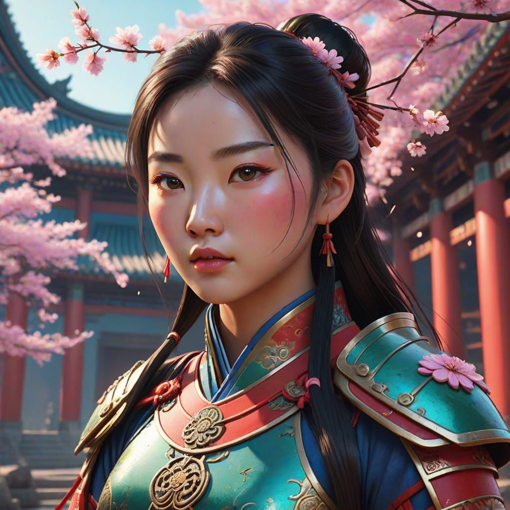 Ancient Chinese Warrior Princess in Vibrant Anime Style