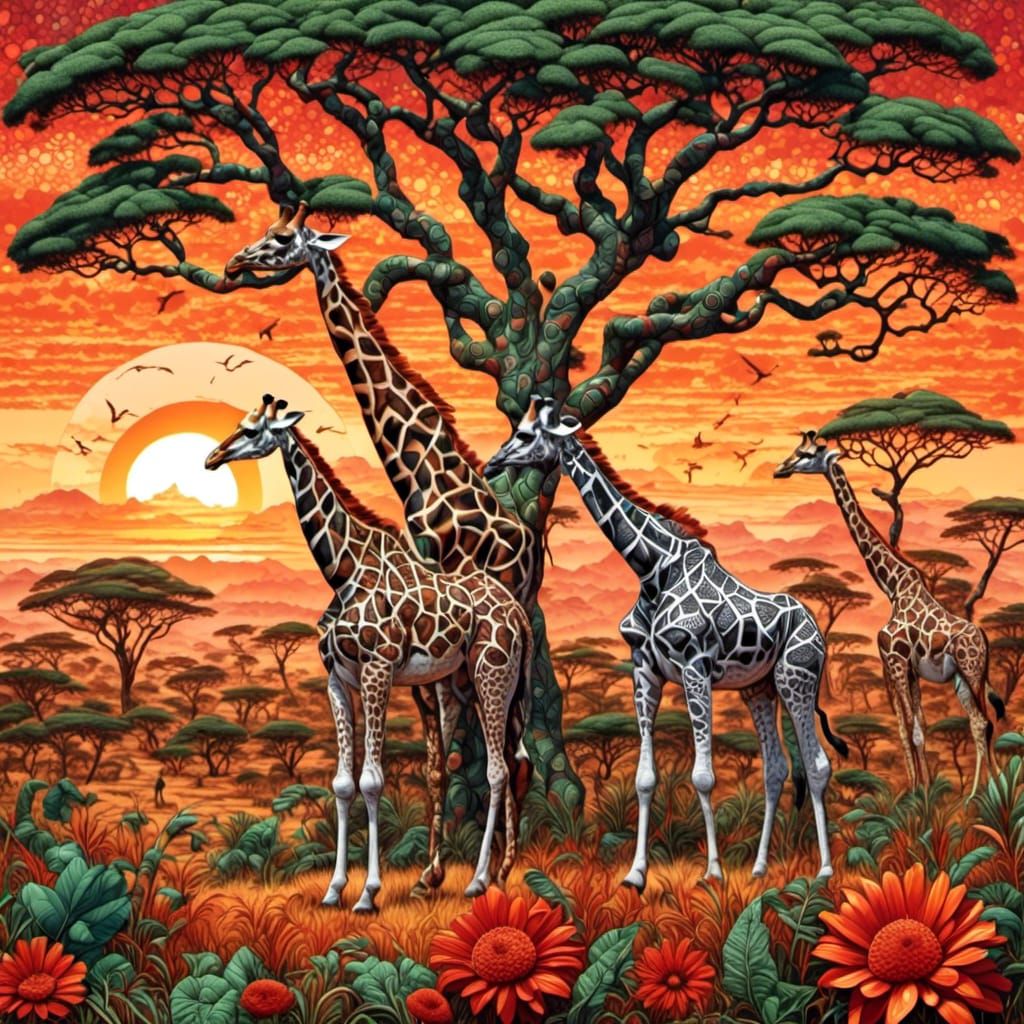 Giraffe in Surreal African Landscape Collage