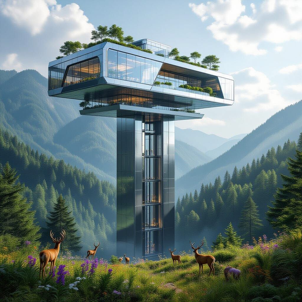 Futuristic Building on Stilts Amidst Untouched Nature