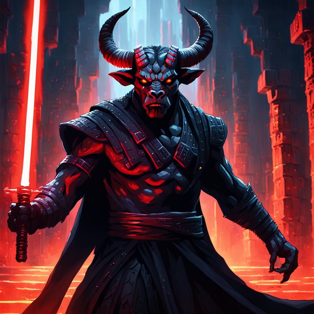 Black Minotaur Sith Lord in Dark Fantasy Anime Art