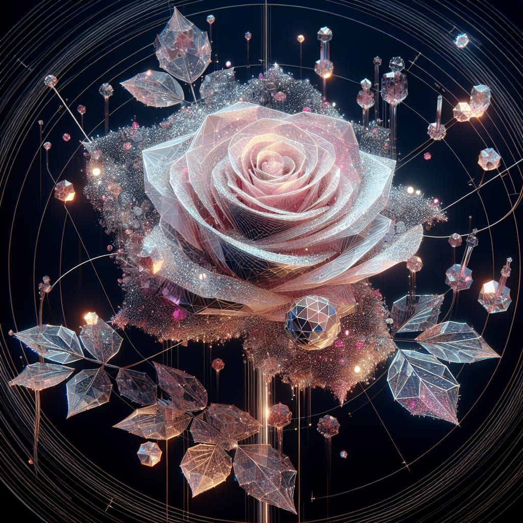 Crystal Rose with Glitter: 3D Anime Concept Art