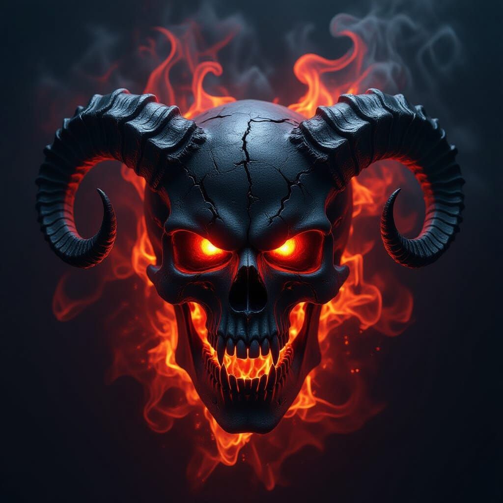 Demonic Skull in Flames: Hyper-realistic 8K Digital Art