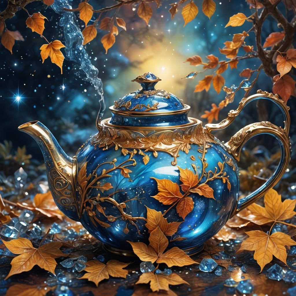 Starlit Autumn Landscape Poured from Crystal Teapot