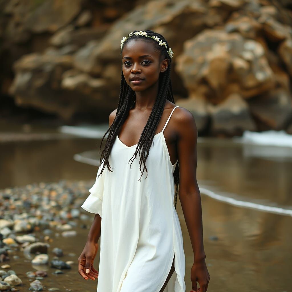 A high-resolution, photorealistic image of a slender, dark-s...