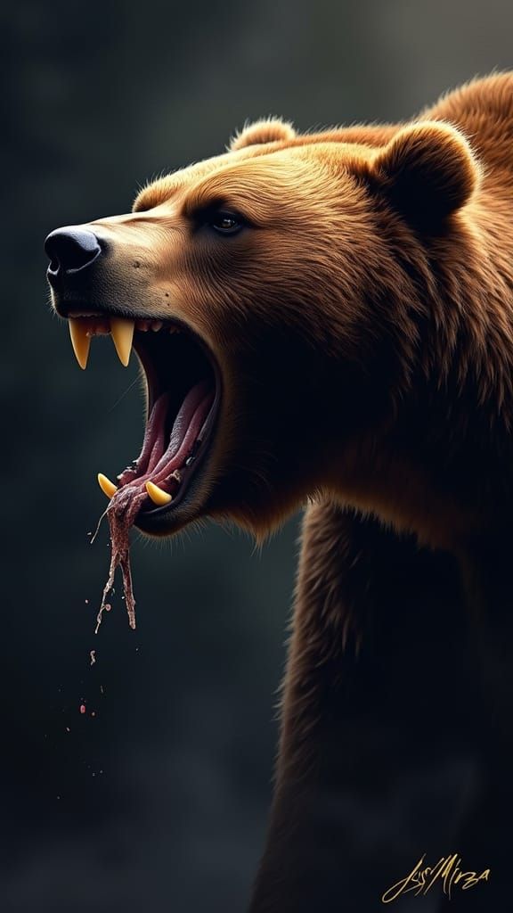 Fierce Grizzly Bear Portrait in Realistic Style