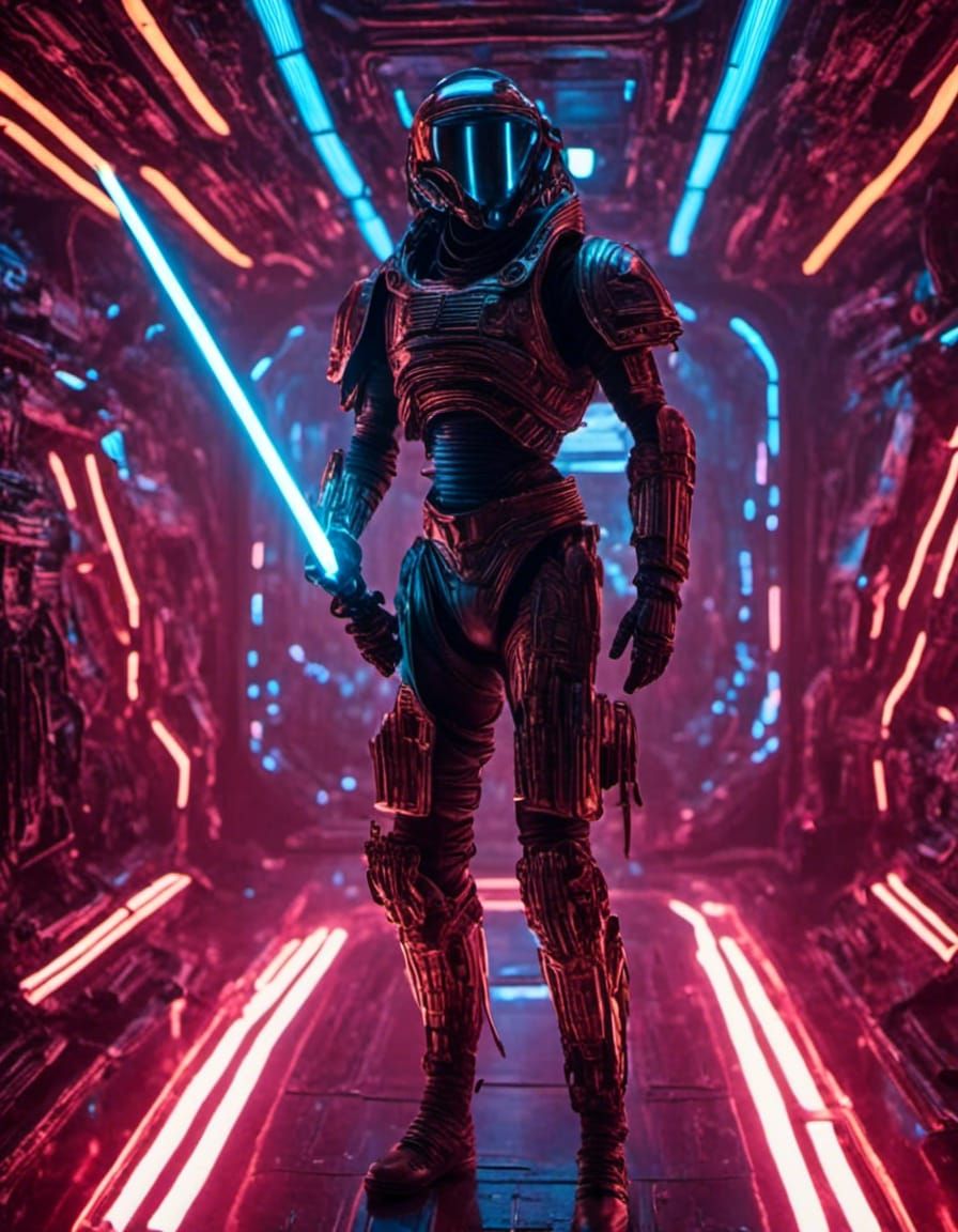 Futuristic Super Soldier in Biopunk Space Station