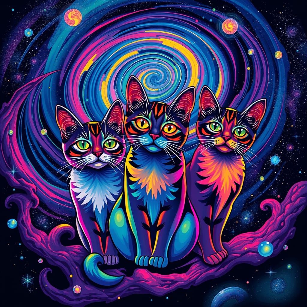 Cosmic Cats in Vibrant Pop Art Galaxy