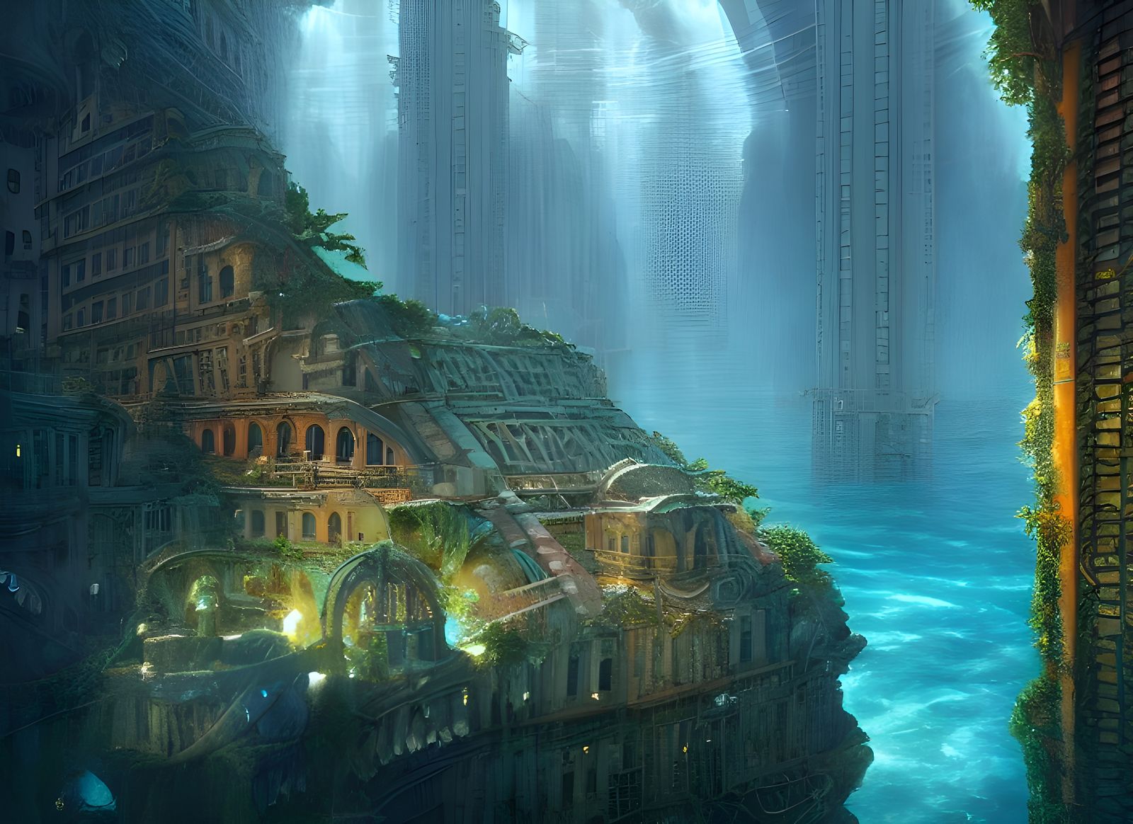 Epic Underwater Atlantis City in Digital Painting Style