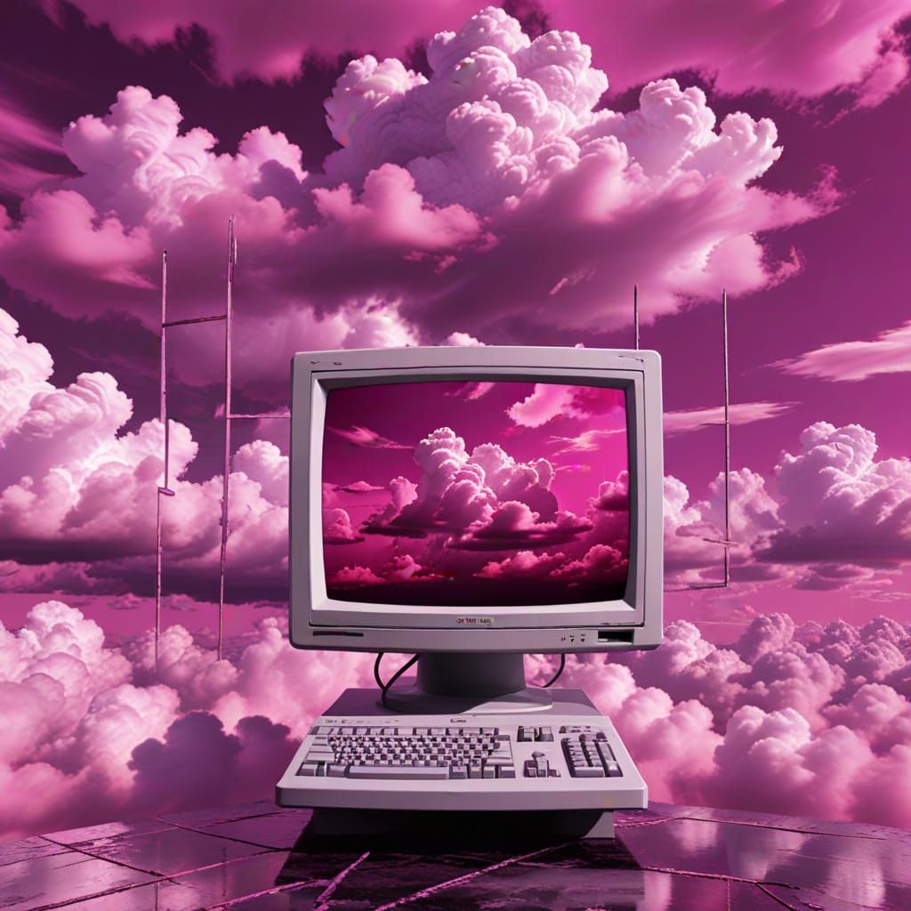 Y2K Computer Graphics with Magenta Clouds
