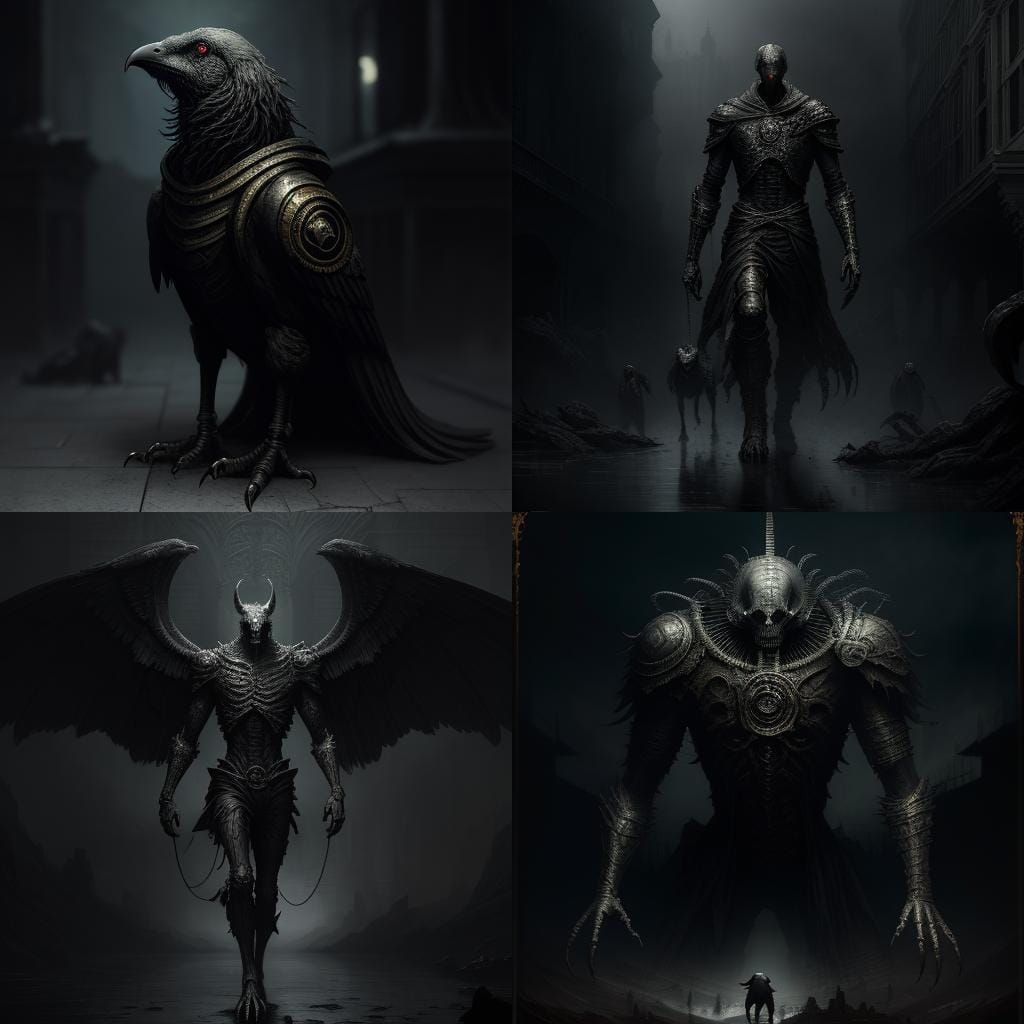 Dog-Bird Hybrid in Sinister Gothic Style