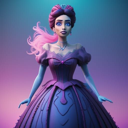 Twisted Disney Princess in Playful Pixar Style