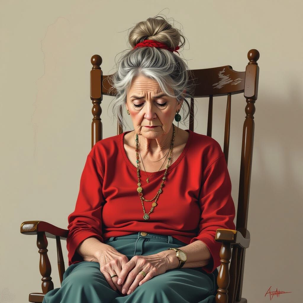 Desolate Woman in Crochet-Like Digital Painting