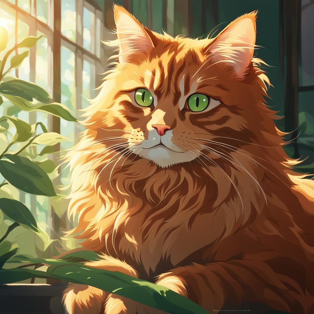 Ginger Cat in Sunlight: Studio Ghibli Style