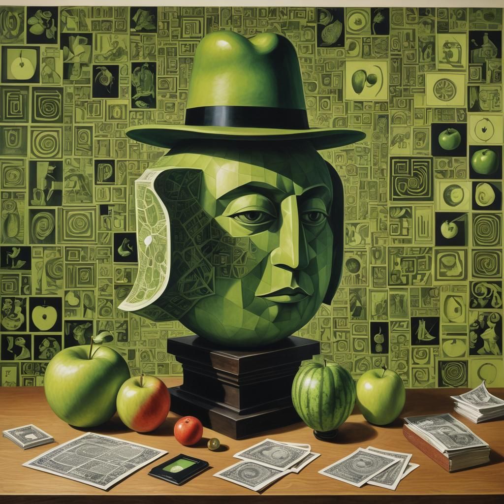 Surrealist Metatron Cube Lithograph in Magritte Style