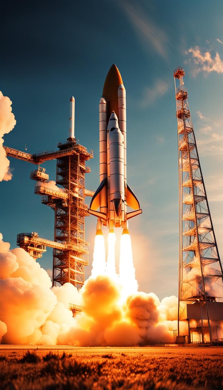 Rocket Launch at Golden Hour: Cinematic Film Still