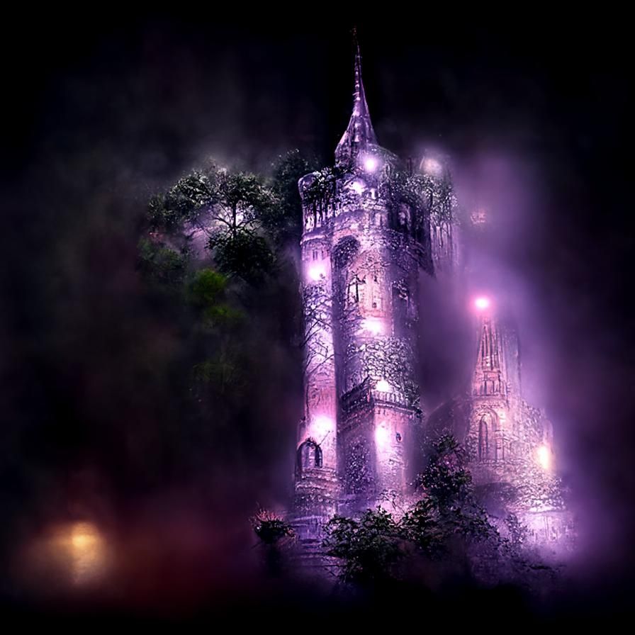 Ethereal Dark Gothic Tower in Violet Mist