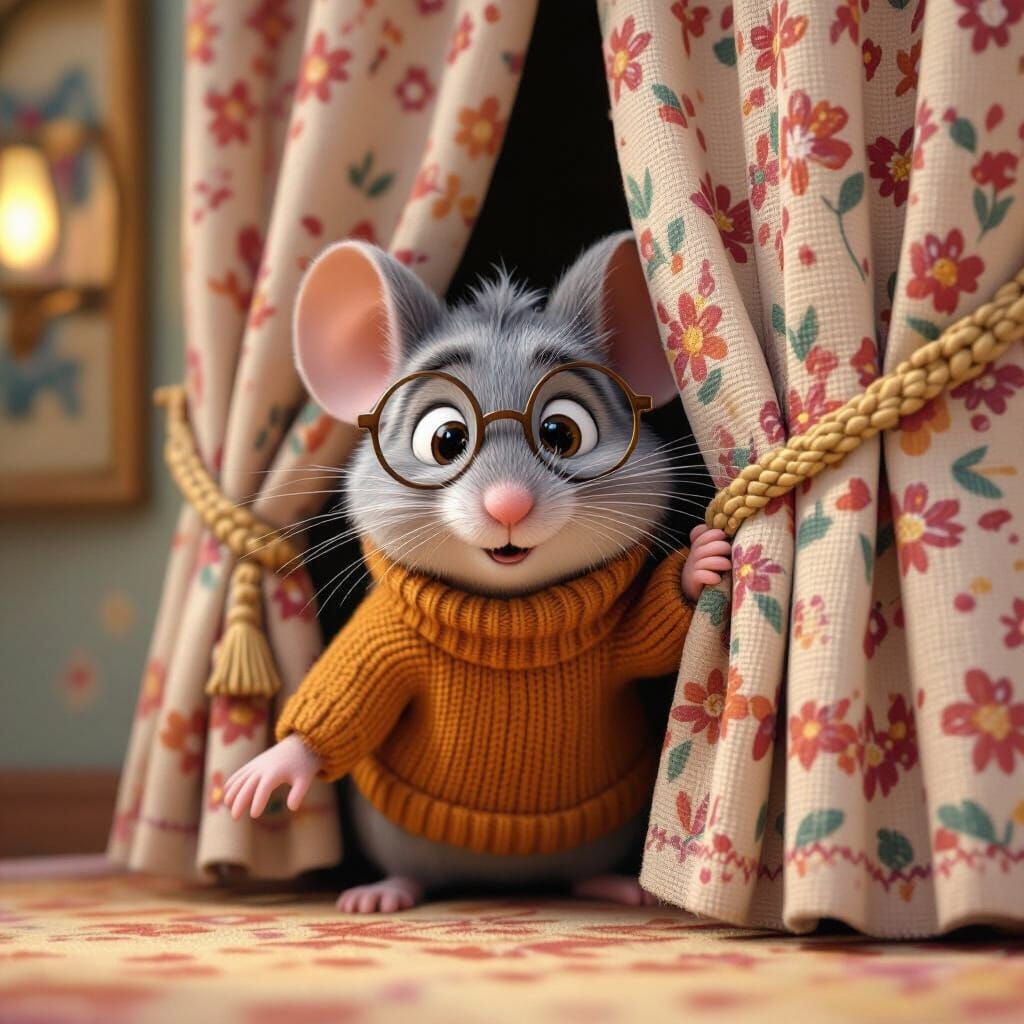 Shy Mouse Bunky in Animated 3D Style