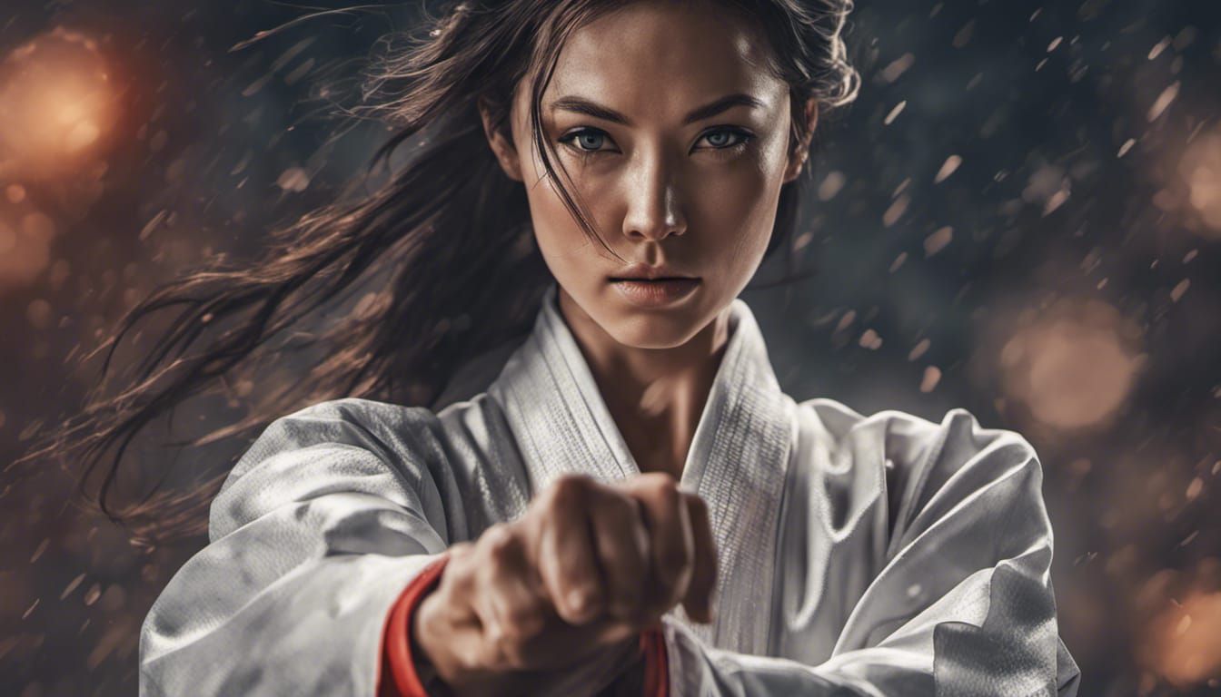 Beautiful Martial Artist in Kimono: Hyperrealistic Splash Ar...