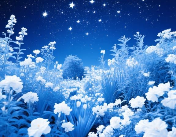 Starry Night Garden with White Blooms