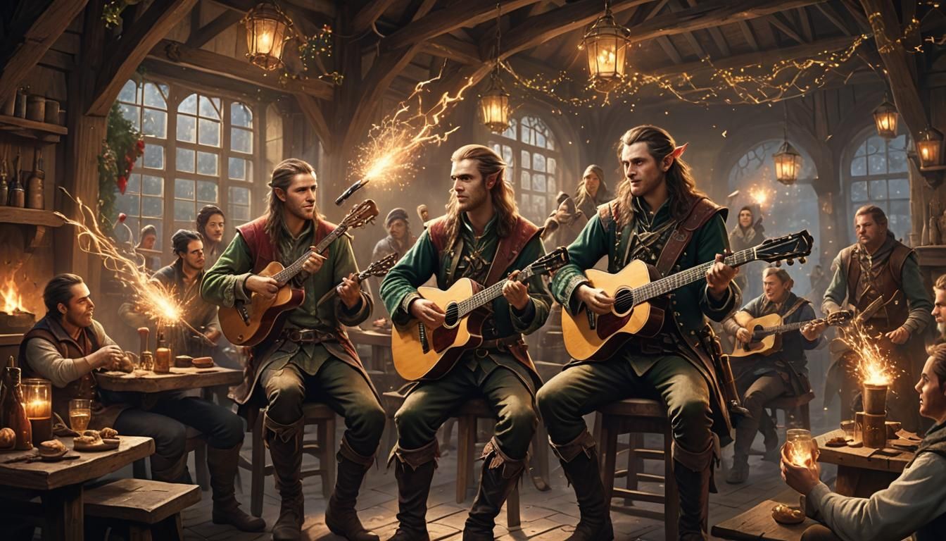 Electric Guitar Bard Performing for Elves