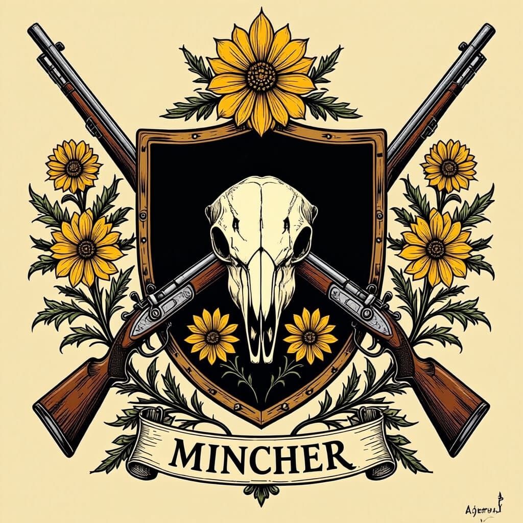 Germanic Family Crest with Elk Skull and Rifles