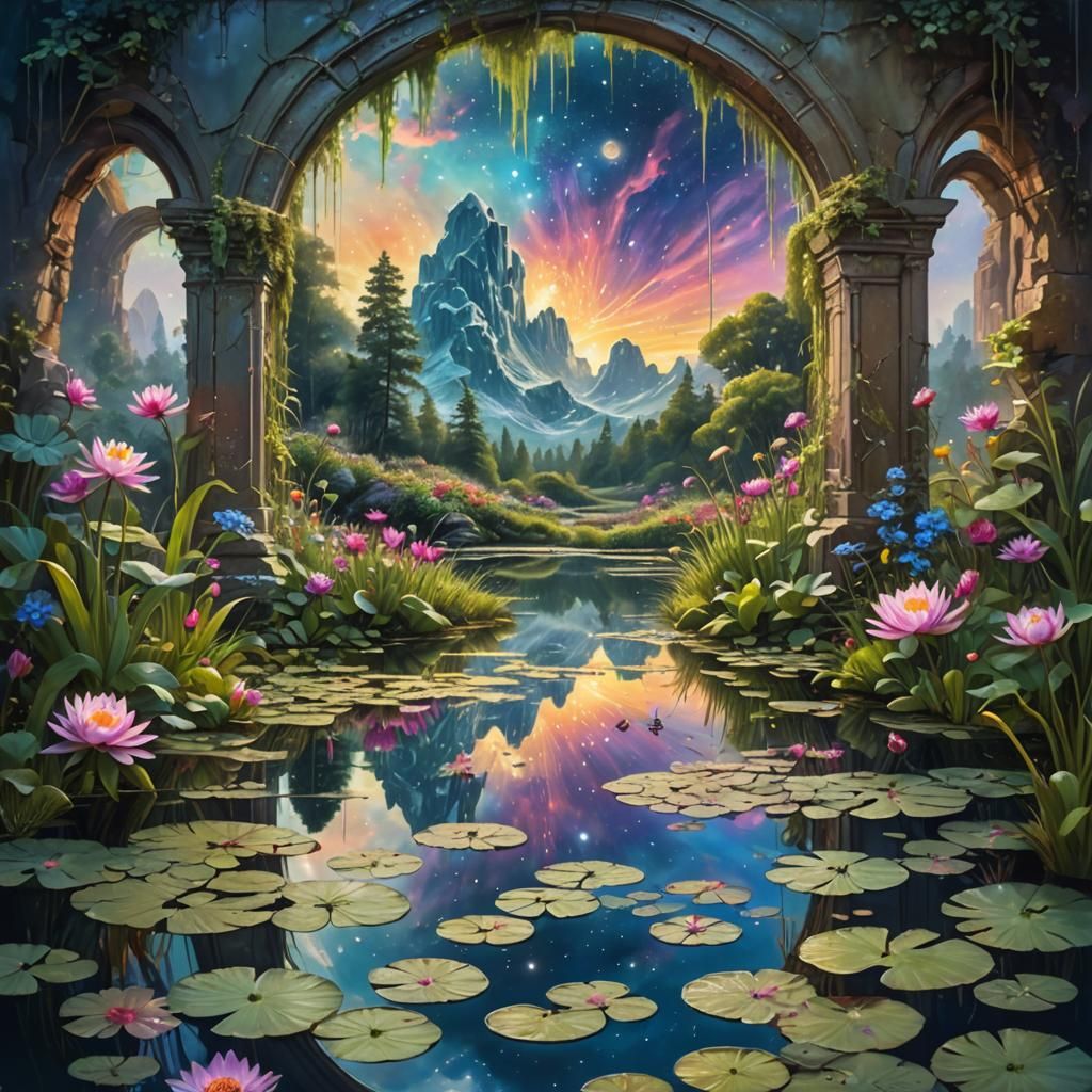 Pond Portal Reflects Another Universe: Digital Matte Paintin...