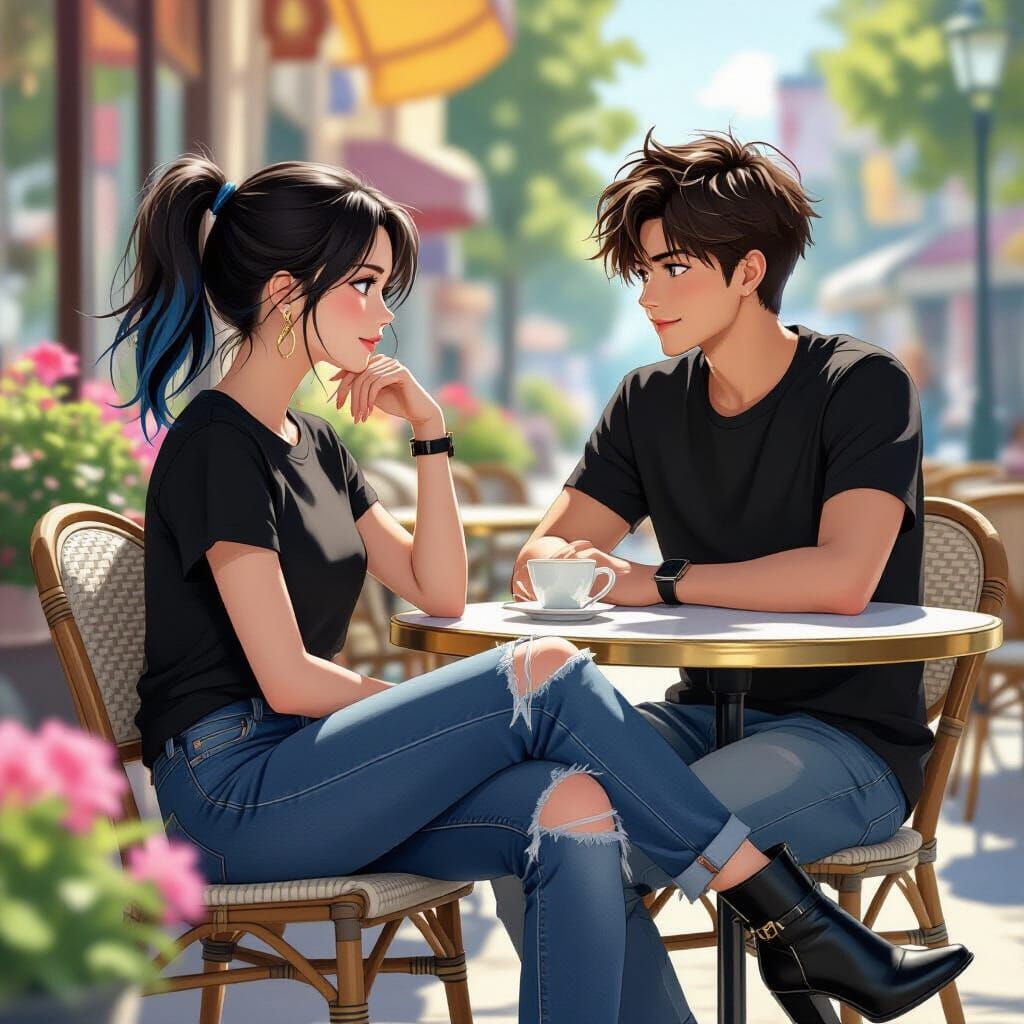 Anime Cafe Scene in Studio Ghibli Style