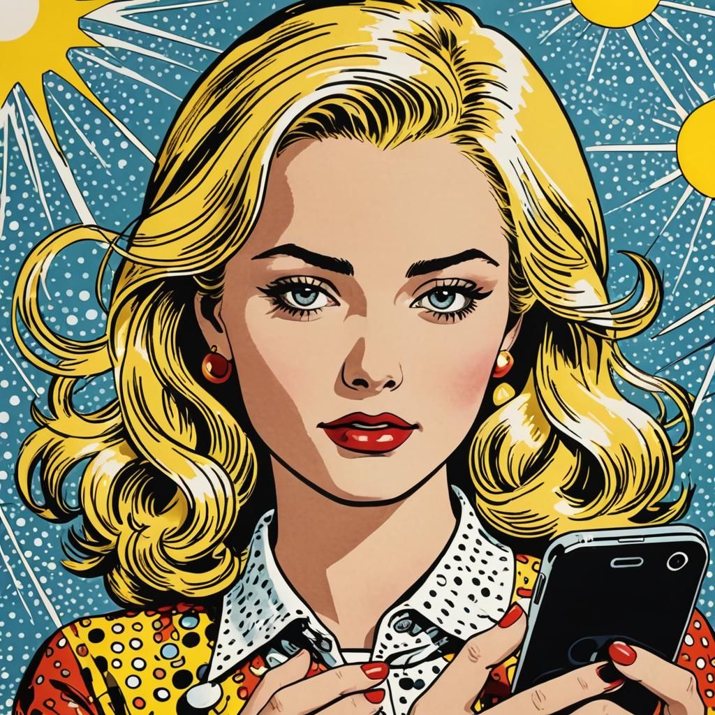 Blonde Woman with iPhone in Roy Lichtenstein Style
