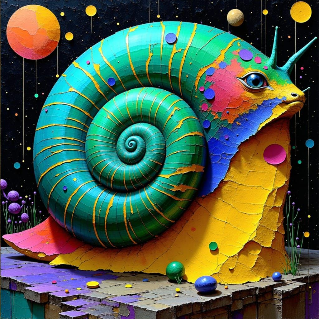 Colossal Marble Snail in Geometric Art Style