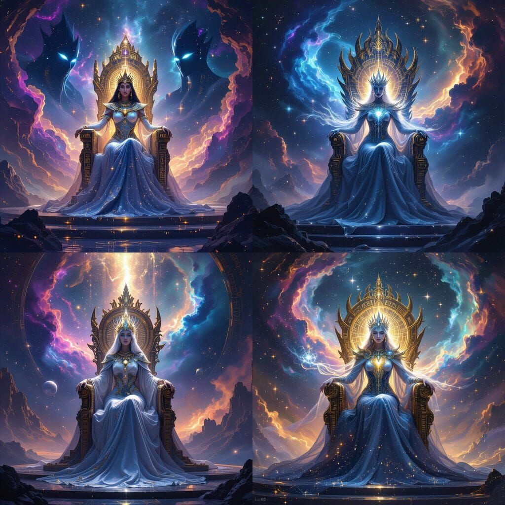 Ethereal Queen of Starlight in Cosmic Celestial Court