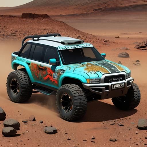 baja off road huge tires with skull paint job on mars