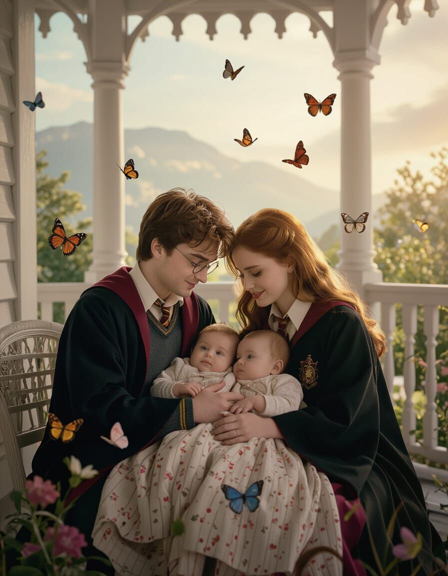 Harry Potter Family Portrait in a Surreal Garden