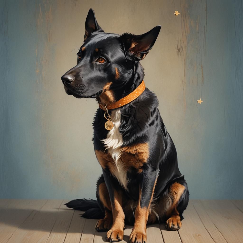 Mutt with Star Patch, Digital Matte Painting