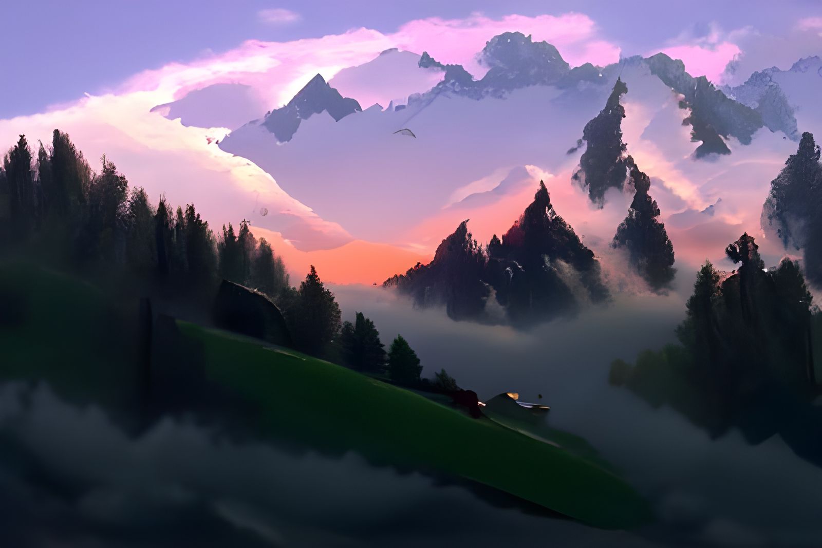 Swiss Alps Sunrise: Digital Oil Painting