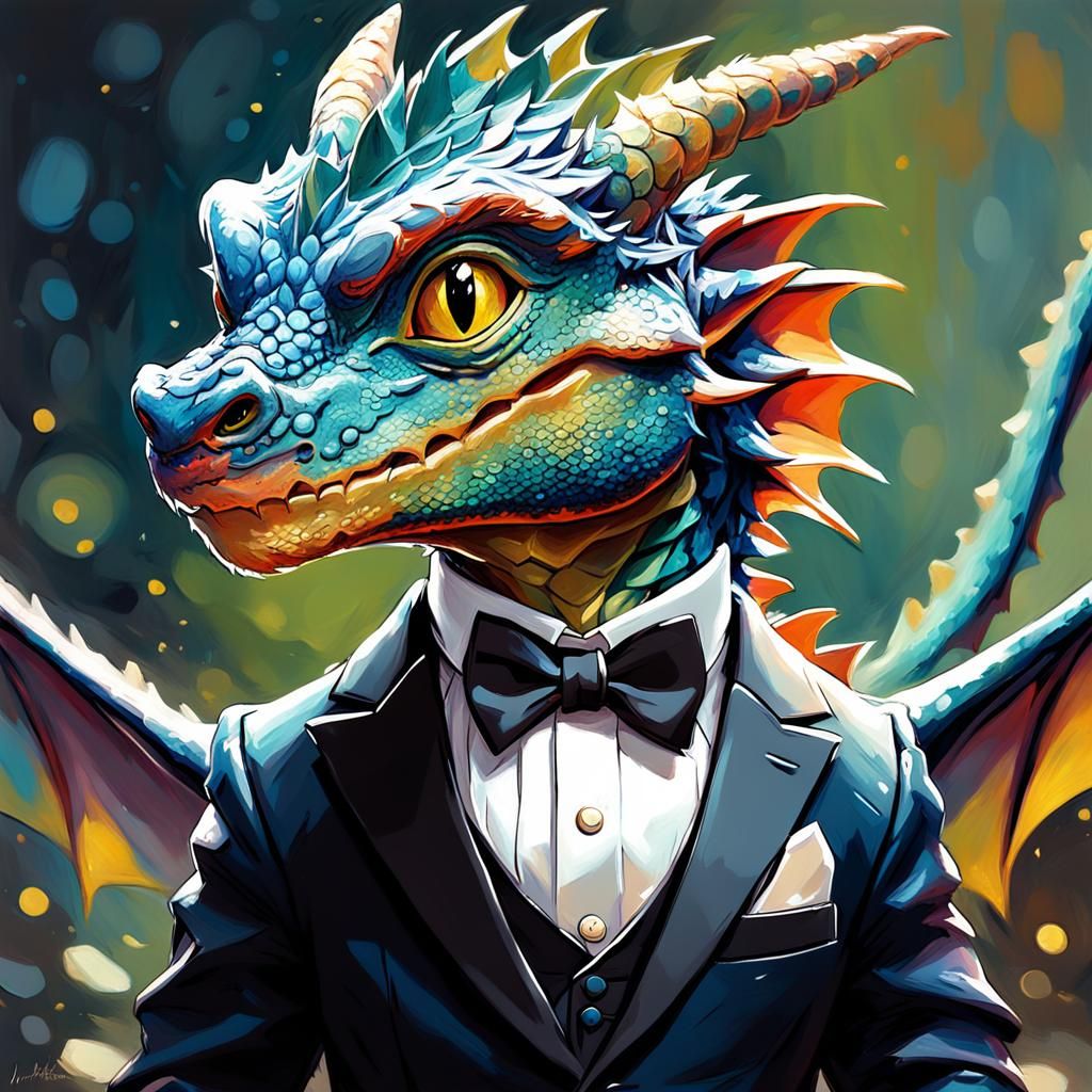 Baby Dragon in Tuxedo, Anime Impressionism