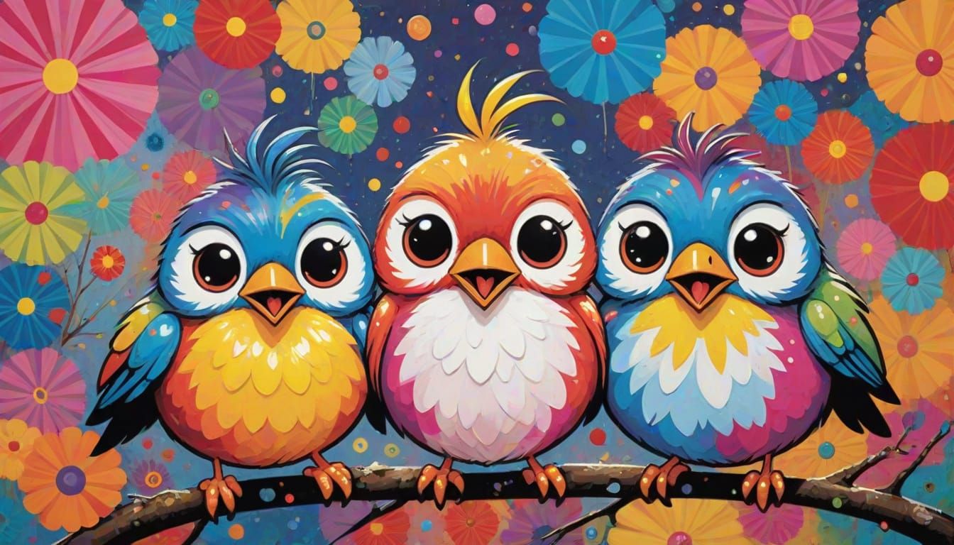 Two scruffy proud Robin birds with unruly, windswept feather...