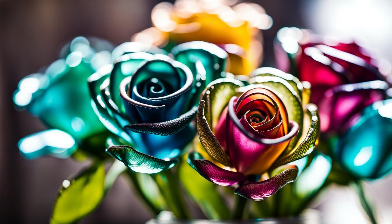 Glass Roses Bouquet in Professional Photography Style