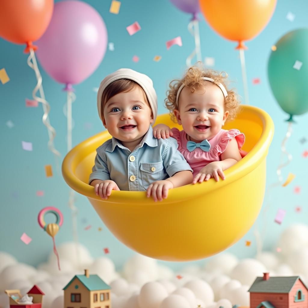 Infants Soaring in a Balloon in Museum Masterpiece Style