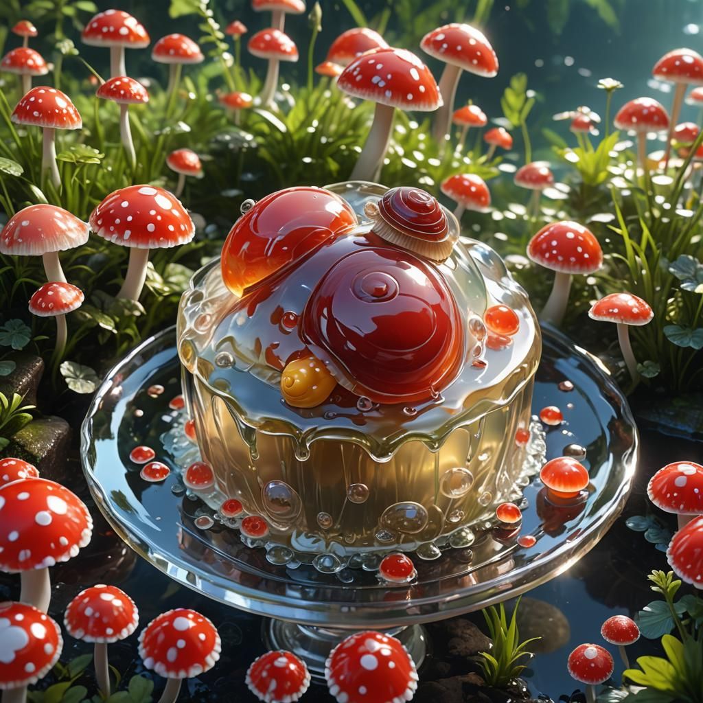 Cute Jello Snail Under Mushroom: 3D Anime Art