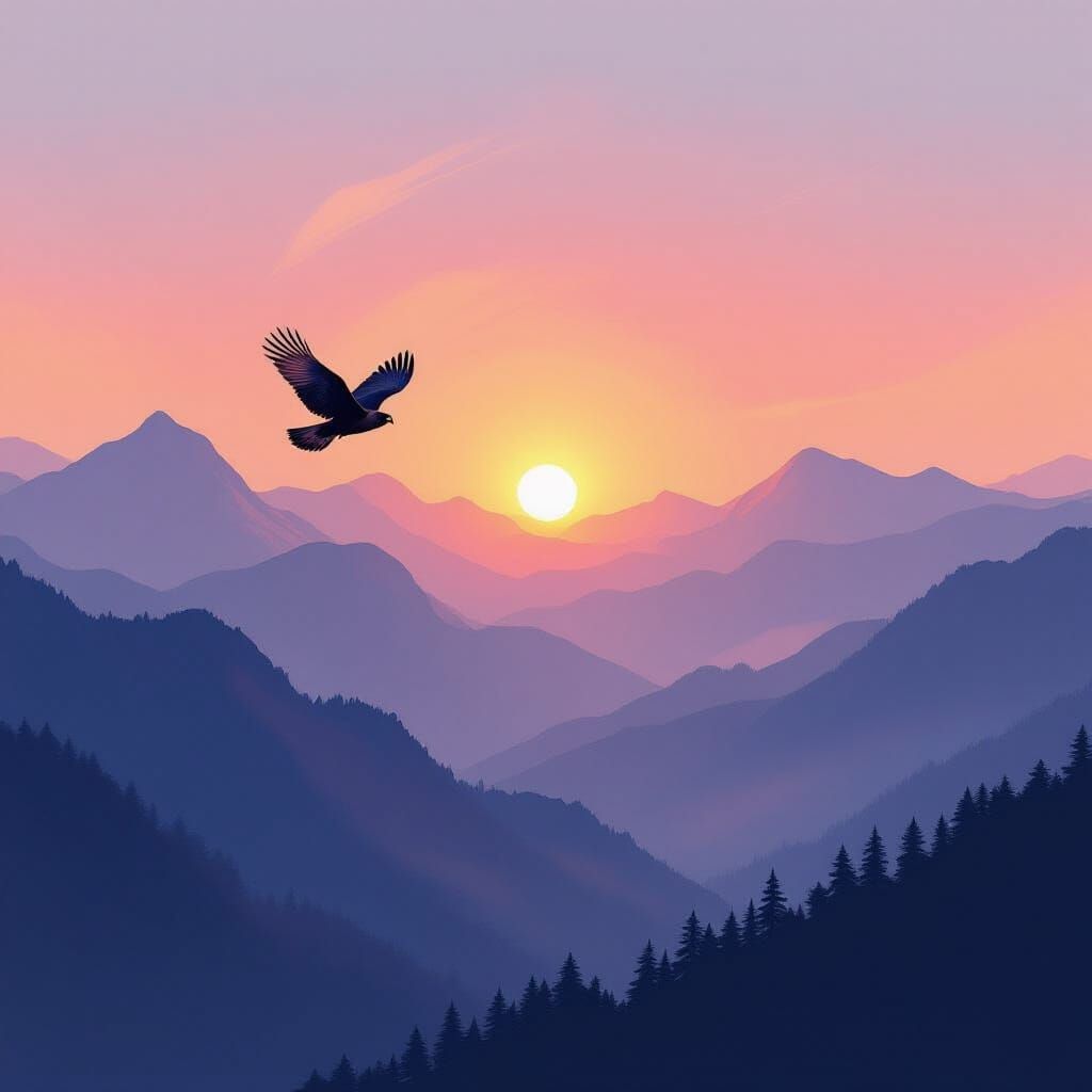 Majestic Falcon Soars Over Misty Mountains at Dawn