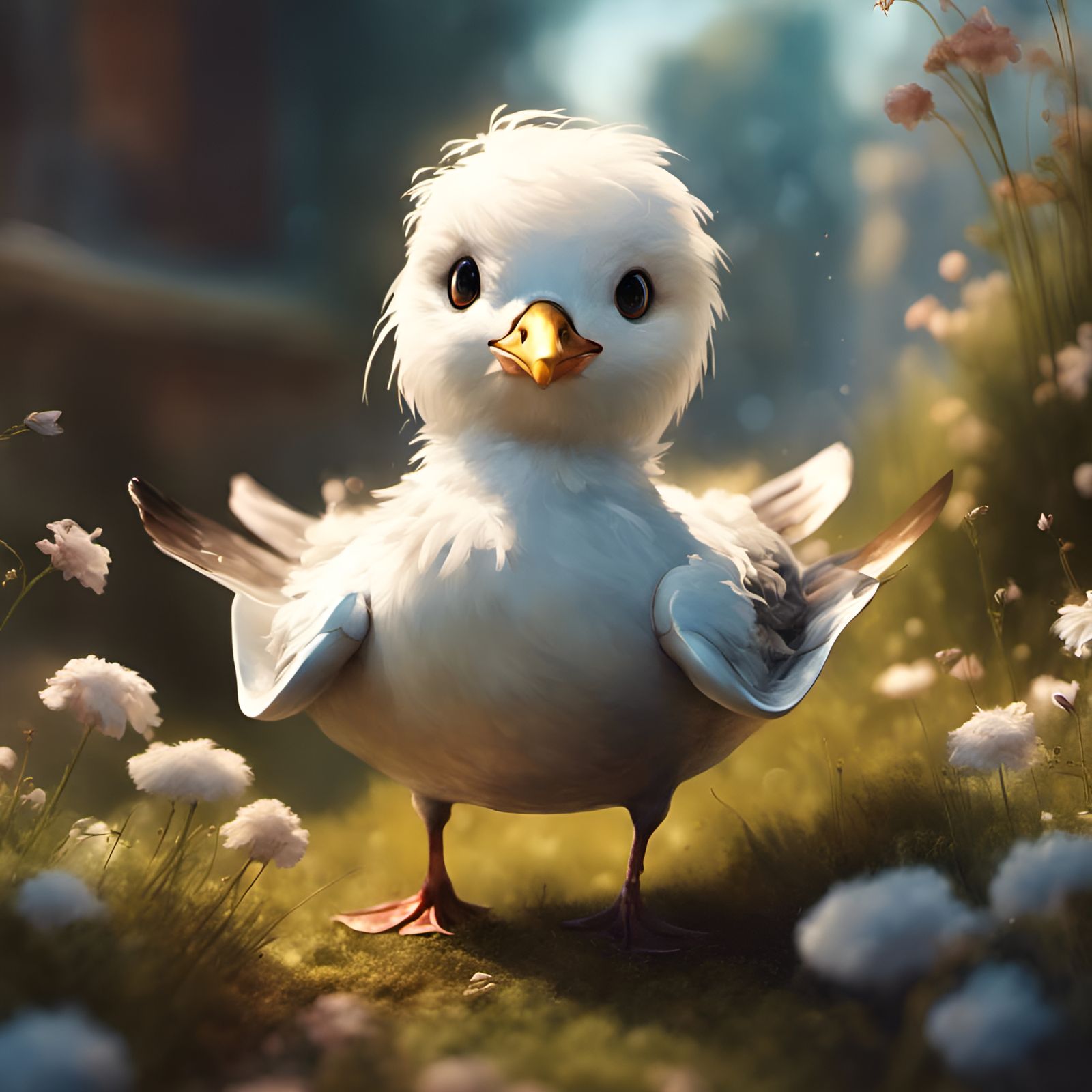 Chibi Seagull Gardener on a Sunny Day