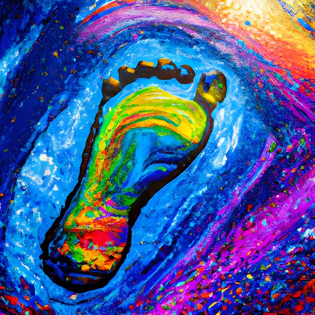 Rainbow Galaxy Footprint in Expressionist Oil Painting