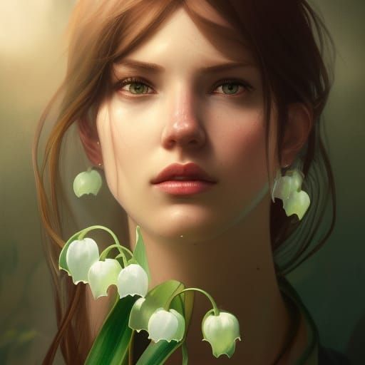 Lily of the Valley Portrait in Art Nouveau Style