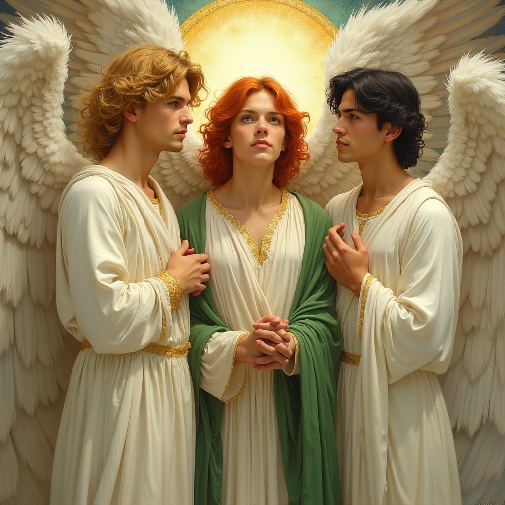 Archangels Michael, Raphael, and Gabriel in Art Nouveau Styl...