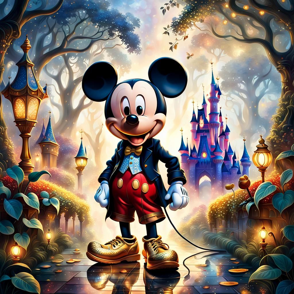 Mickey Mouse in Fairytale World, Disney Illustration