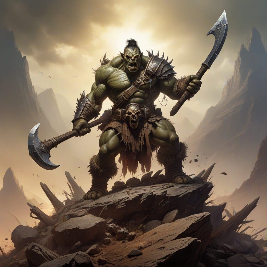 Fierce Orc Warrior Triumphant in Gritty Fantasy Art